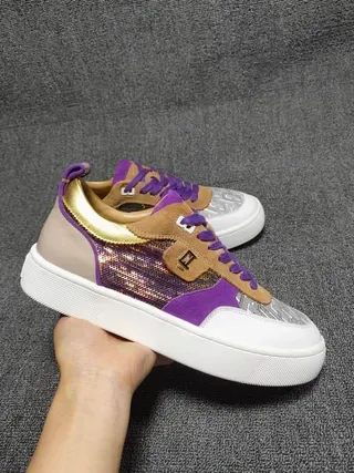 Purple Tan White Mixed-Material Low-Top Sneakers 4