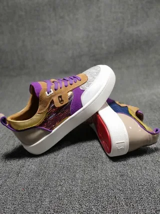 Purple Tan White Mixed-Material Low-Top Sneakers 5