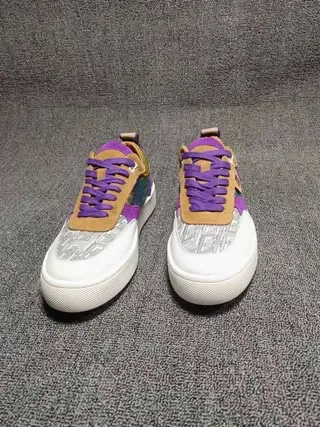 Purple Tan White Mixed-Material Low-Top Sneakers 6