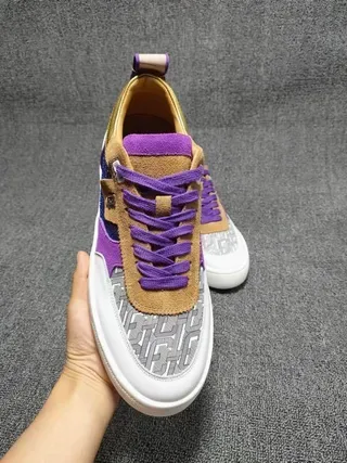 Purple Tan White Mixed-Material Low-Top Sneakers 7