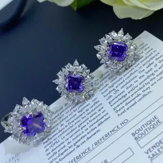 Purple White Halo Cluster Marquise-Cut Surround Ring
