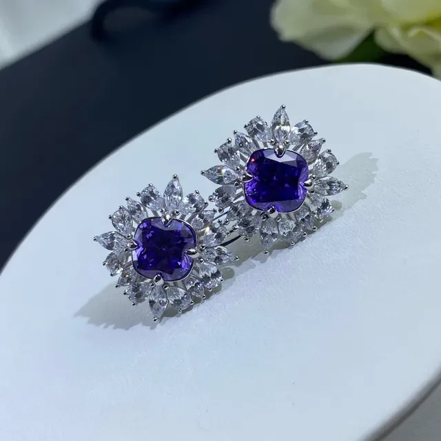 Purple White Halo Cluster Marquise-Cut Surround Ring 3