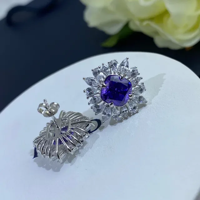 Purple White Halo Cluster Marquise-Cut Surround Ring 6