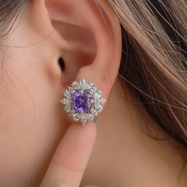 Purple White Halo Cluster Marquise-Cut Surround Ring 7