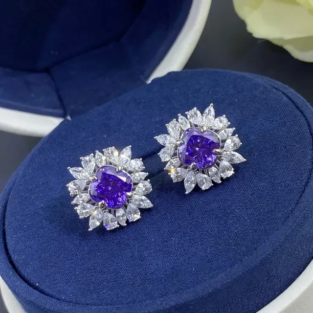 Purple White Halo Cluster Marquise-Cut Surround Ring 8