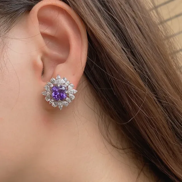 Purple White Halo Cluster Marquise-Cut Surround Ring 9