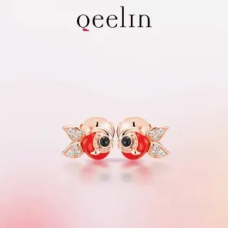 Qeelin Fish-Shaped Enamel and Diamond Stud Earrings