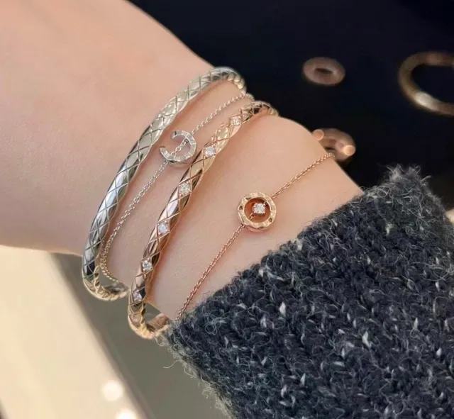 Quilted Diamond-Cut Multi-Tone Metal Bangle Bracelets 9