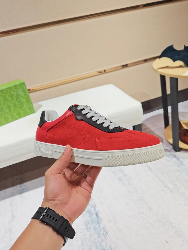 Red and Black Suede Low-Top Lace-Up Lifestyle Sneakers 4