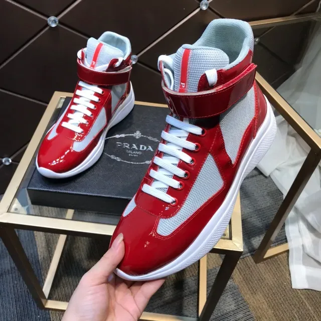 Red and Gray Glossy Patent Leather High-Top Lifestyle Sneakers 2