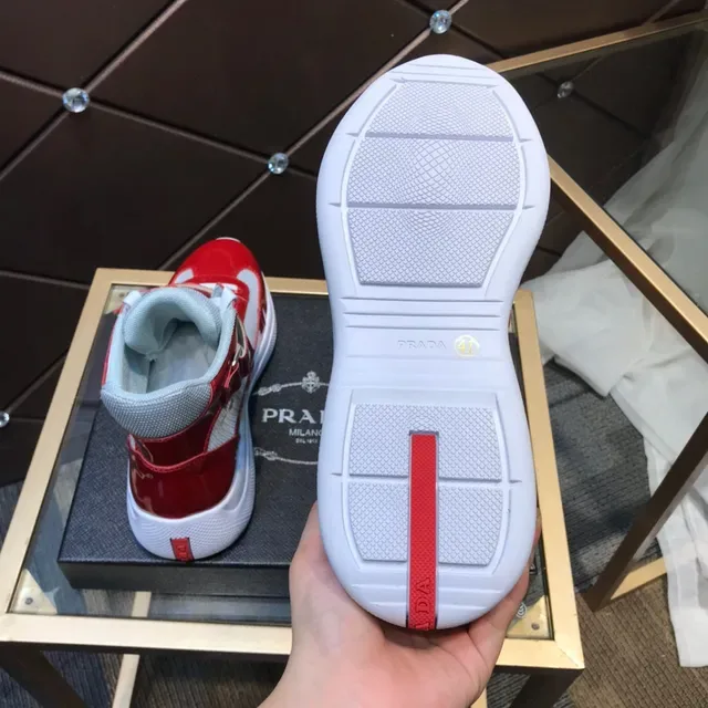 Red and Gray Glossy Patent Leather High-Top Lifestyle Sneakers 3