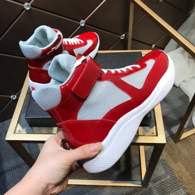 Red and Gray Glossy Patent Leather High-Top Lifestyle Sneakers 4