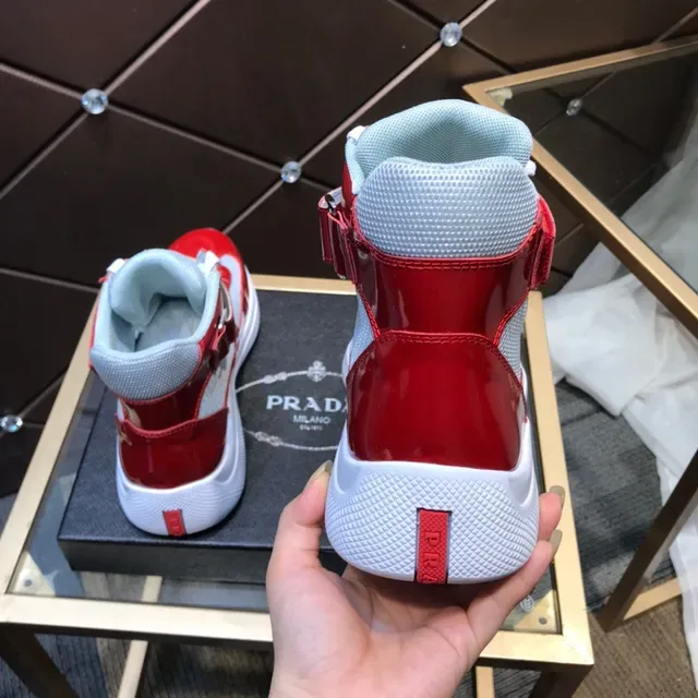 Red and Gray Glossy Patent Leather High-Top Lifestyle Sneakers 5