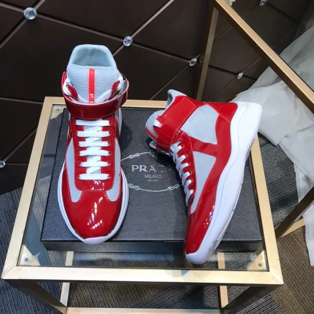 Red and Gray Glossy Patent Leather High-Top Lifestyle Sneakers 6