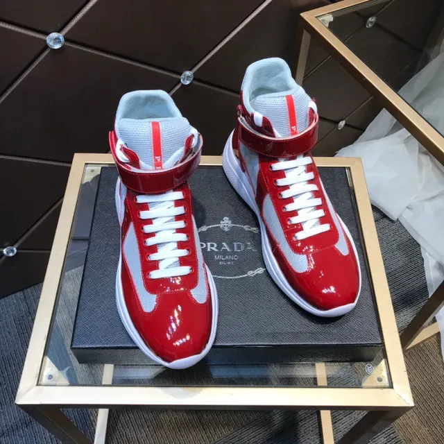 Red and Gray Glossy Patent Leather High-Top Lifestyle Sneakers 7