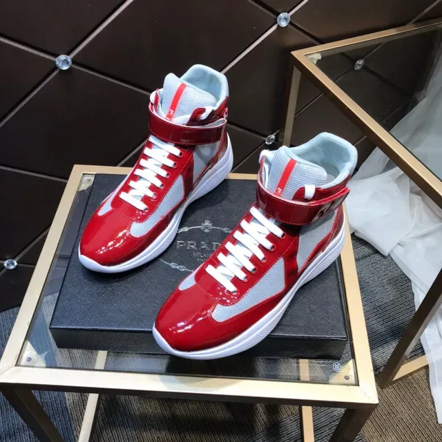 Red and Gray Glossy Patent Leather High-Top Lifestyle Sneakers 8