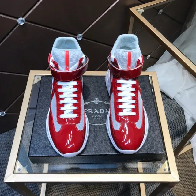 Red and Gray Glossy Patent Leather High-Top Lifestyle Sneakers 9