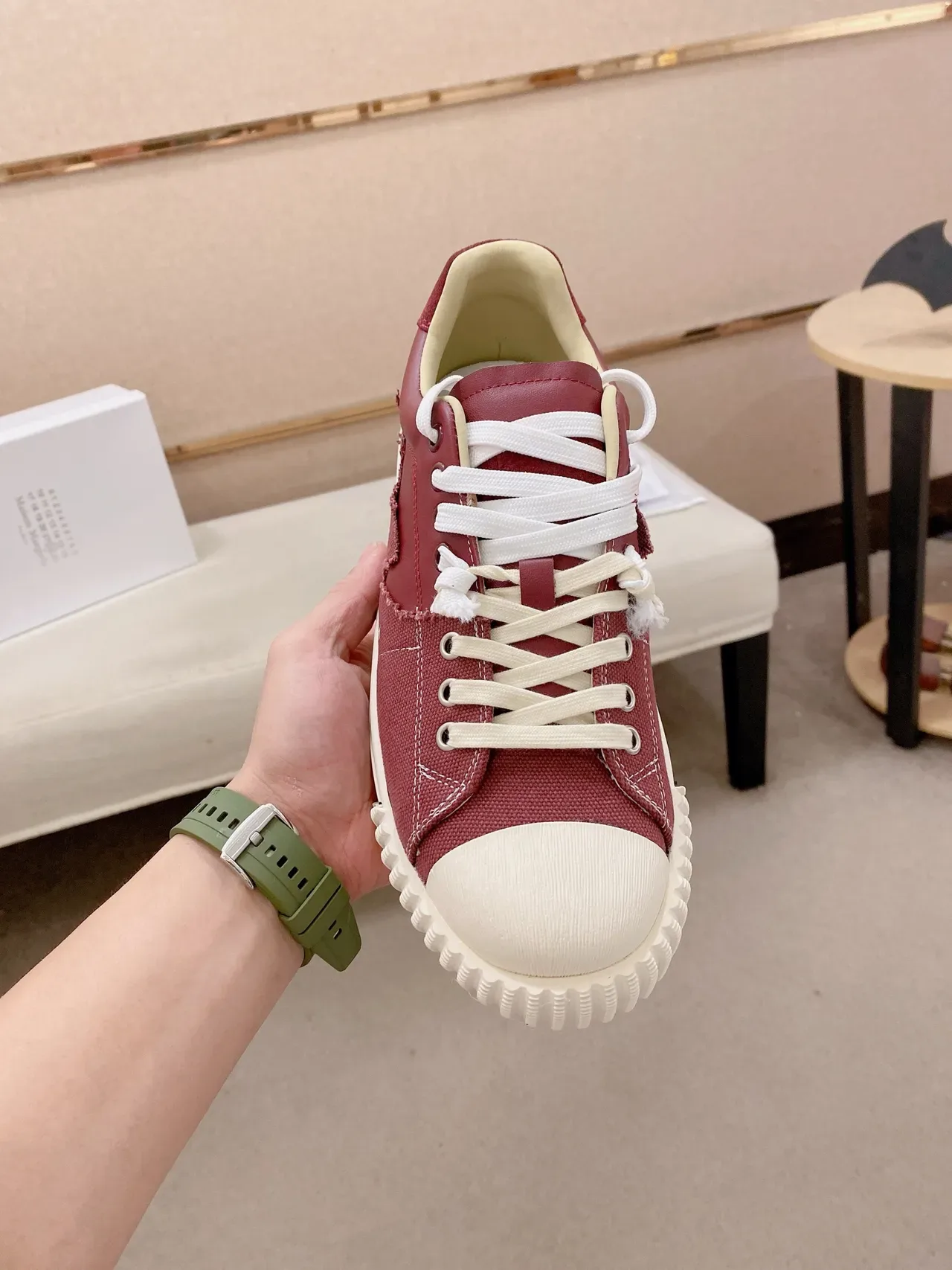 Red Canvas Distressed Patch Platform Sneaker 5