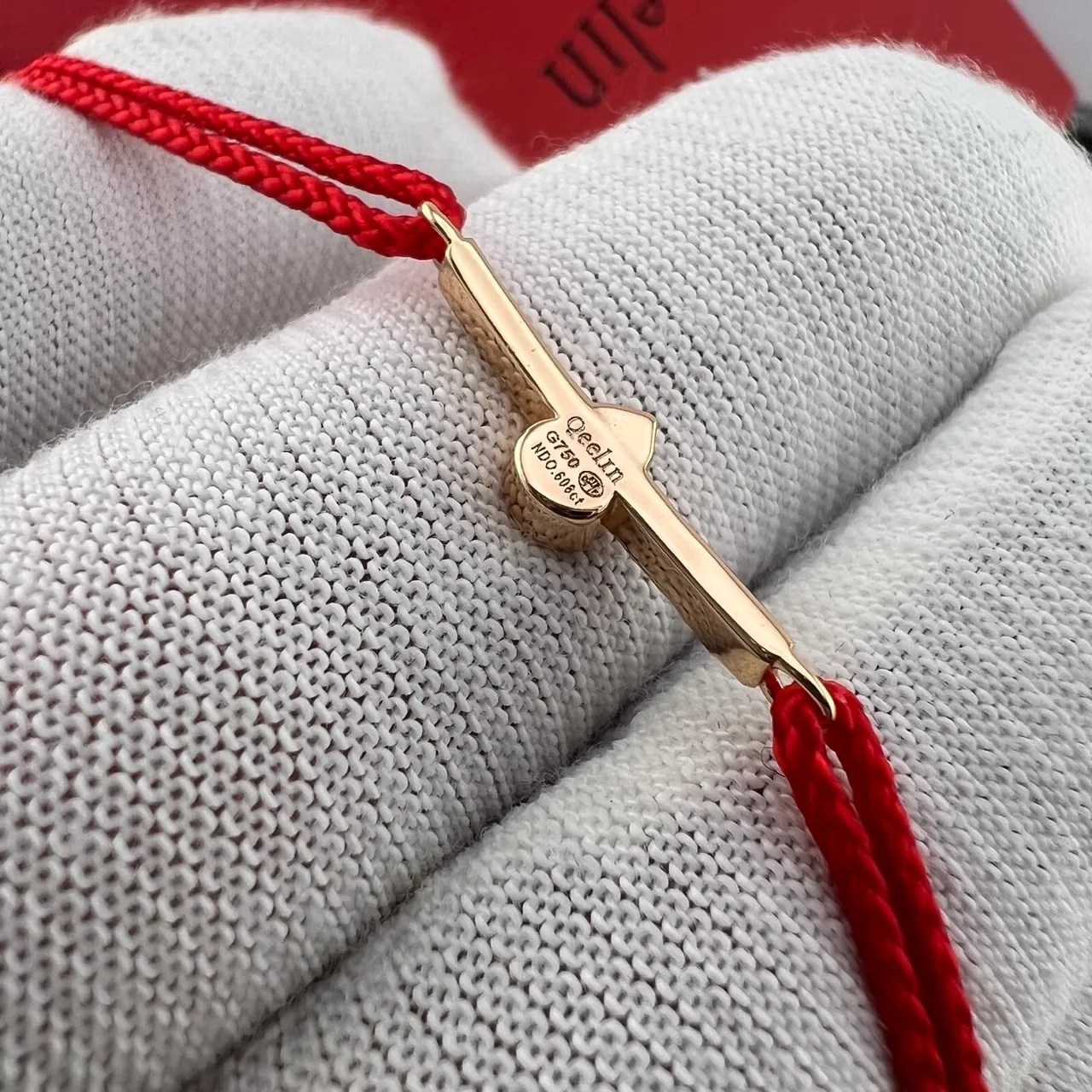 Red Gold Braided Cord Pavé Crystal Charm Bracelet 2