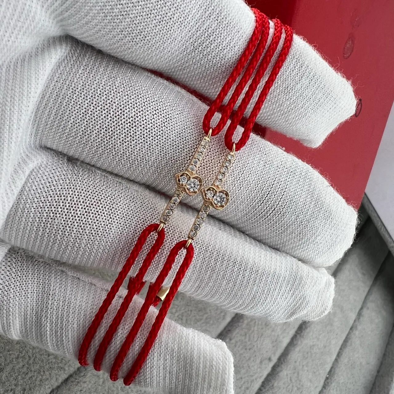 Red Gold Braided Cord Pavé Crystal Charm Bracelet 3