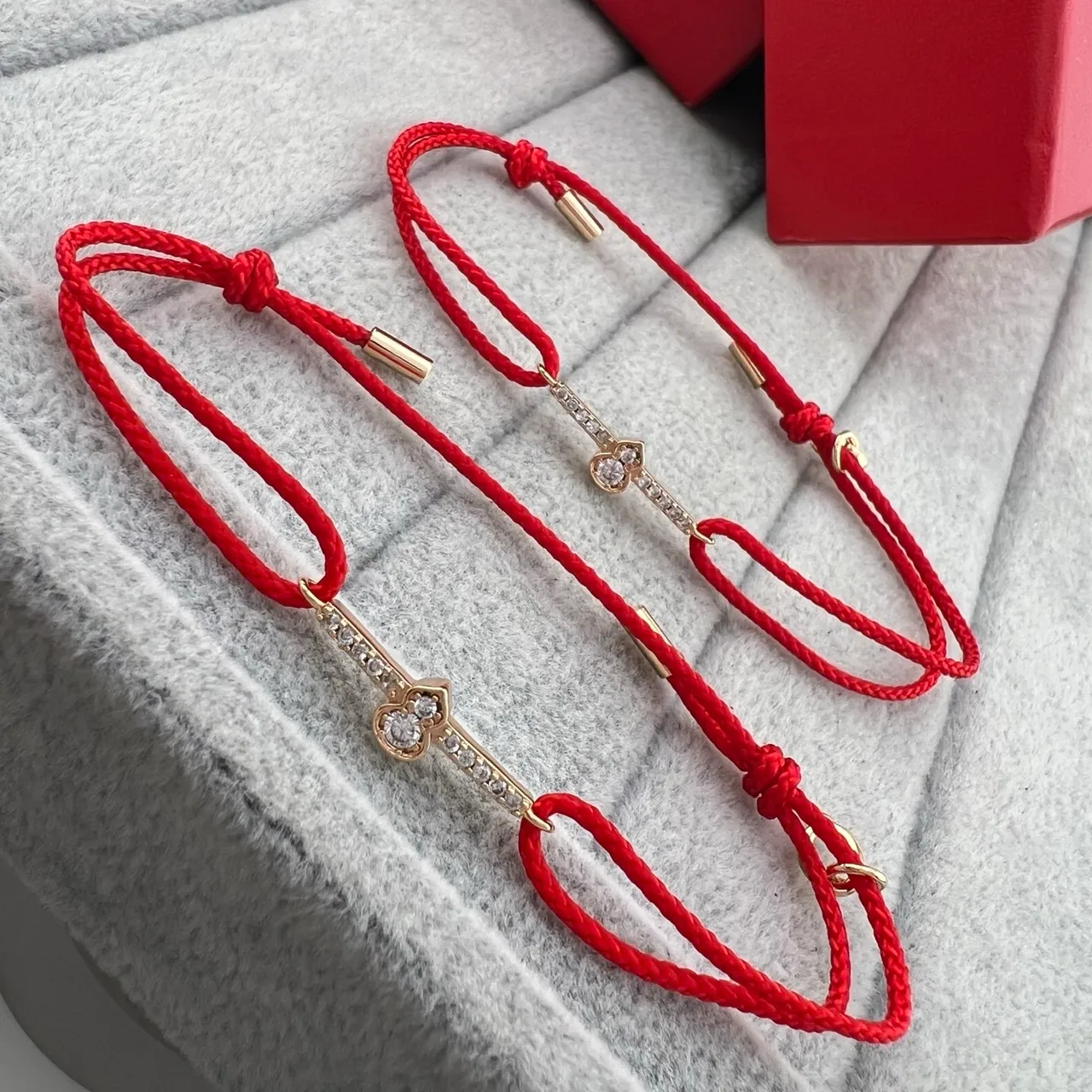 Red Gold Braided Cord Pavé Crystal Charm Bracelet 4