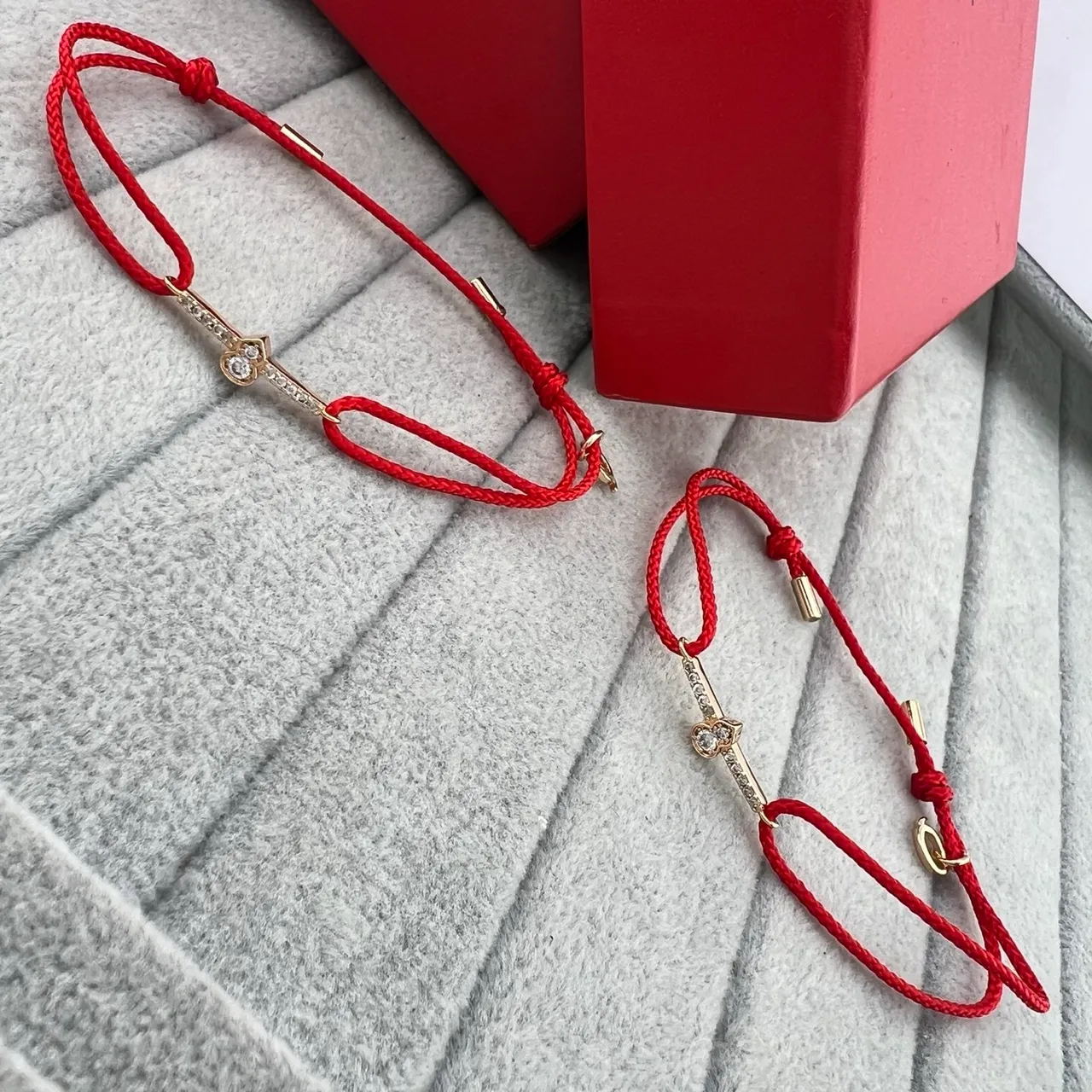 Red Gold Braided Cord Pavé Crystal Charm Bracelet 5