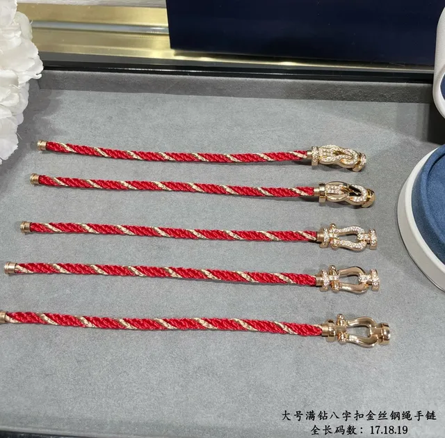 Red Gold Braided Cord Pavé Crystal Clasp Bracelet 3