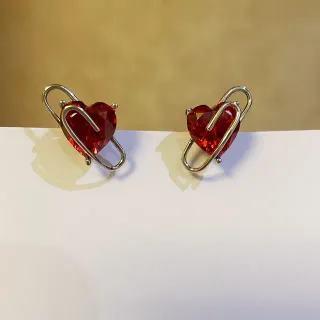 Red Heart Faceted Stone Wire-Wrap Earrings