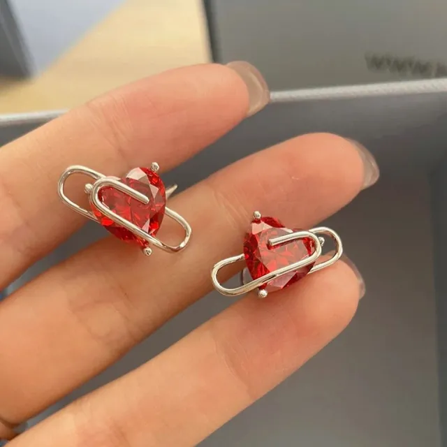 Red Heart Faceted Stone Wire-Wrap Earrings 4