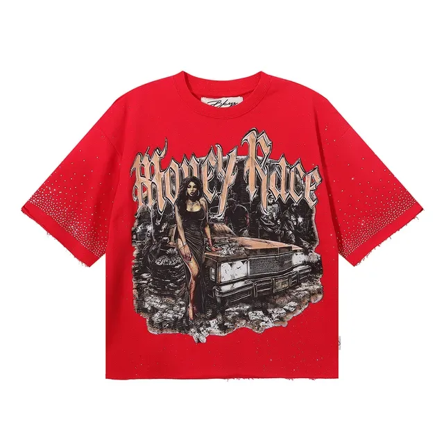 Red Silver Oversized Fit Graphic Print T-Shirt 3