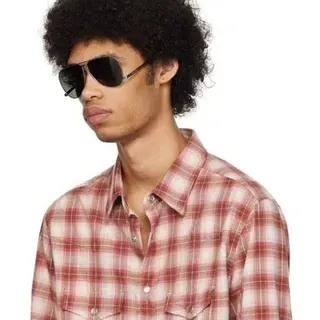 Red White Plaid Button-Up Shirt