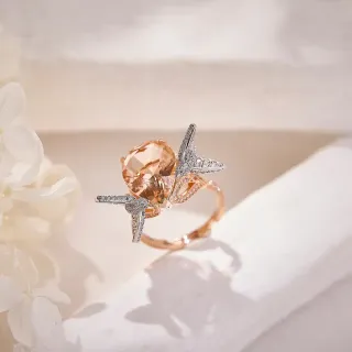Rose Gold and White Metal Wing-Prong Peach Gemstone Ring