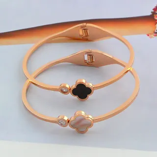Pulseras de Cristal con Inlay de Clover en Oro Rosa