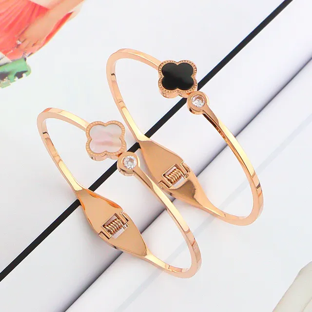 Rose Gold Clover Inlay Crystal Bracelets 2