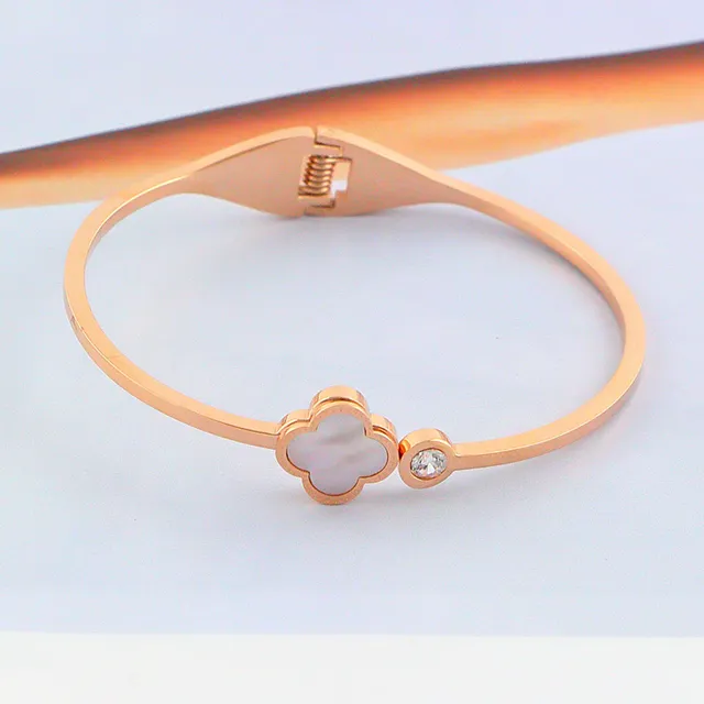 Rose Gold Clover Inlay Crystal Bracelets 5