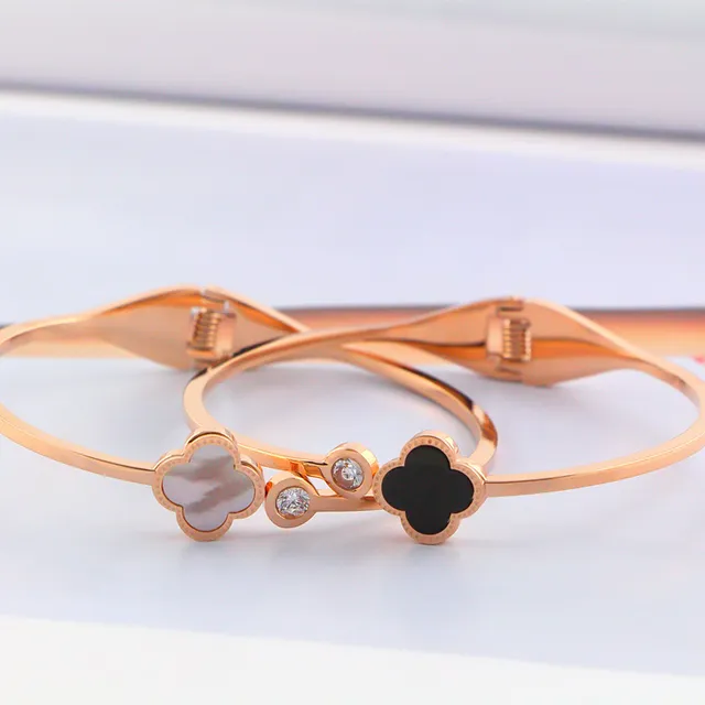 Rose Gold Clover Inlay Crystal Bracelets 6