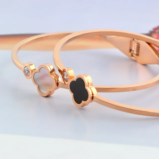 Rose Gold Clover Inlay Crystal Bracelets 7