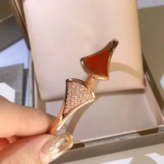Rose Gold Fan-Shaped Pavé and Cabochon Stone Rings