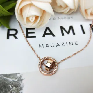 Oro Rosa Pavé Círculo Anillo Giratorio Collar