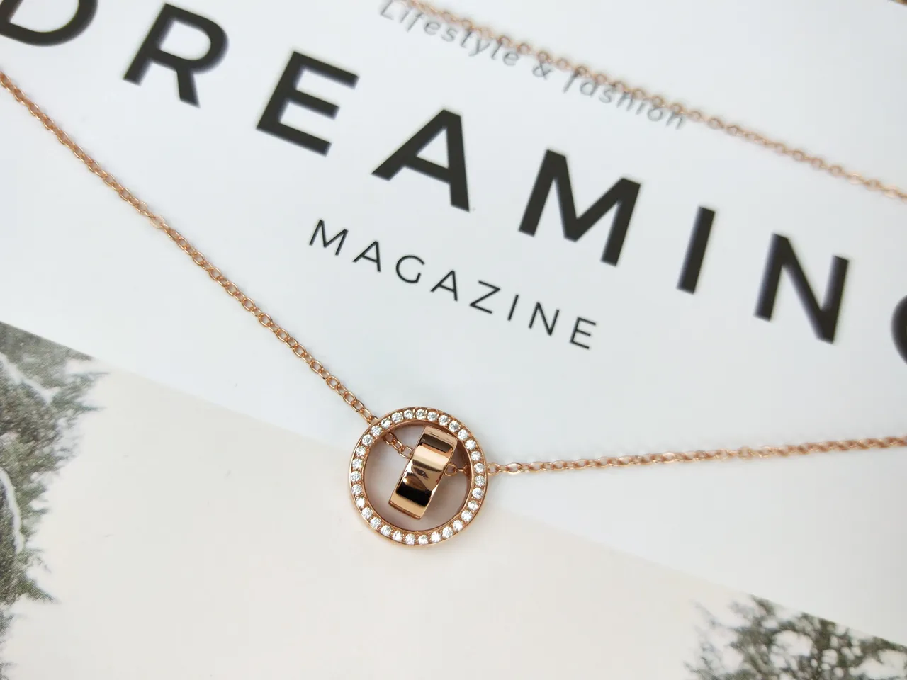 Rose Gold Pavé Circle Rotating Ring Necklace 6