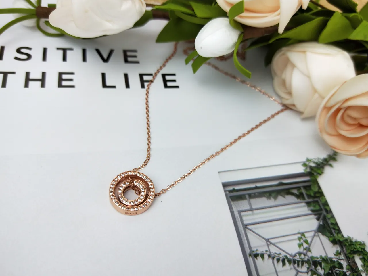 Rose Gold Pavé Circle Rotating Ring Necklace 9