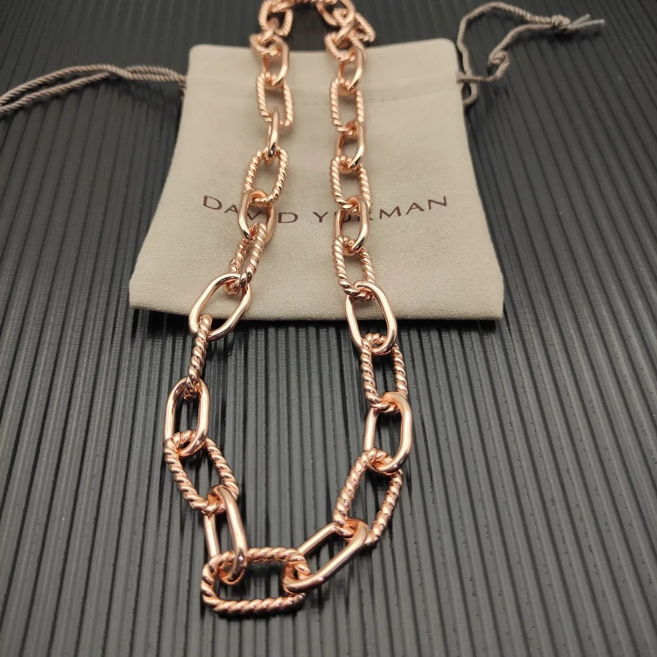 Rose Gold Twisted Rope and Oval Link Chain Necklace 3