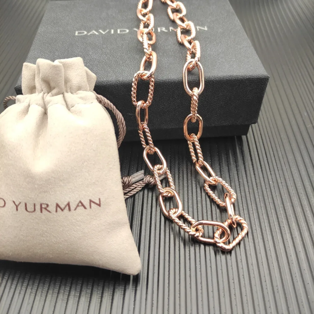 Rose Gold Twisted Rope and Oval Link Chain Necklace 4
