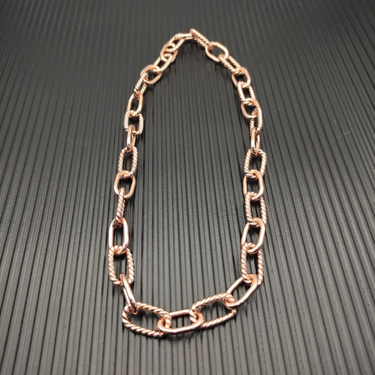 Rose Gold Twisted Rope and Oval Link Chain Necklace 6