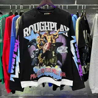 ROUGH Black Purple Oversized Graphic-Print Top