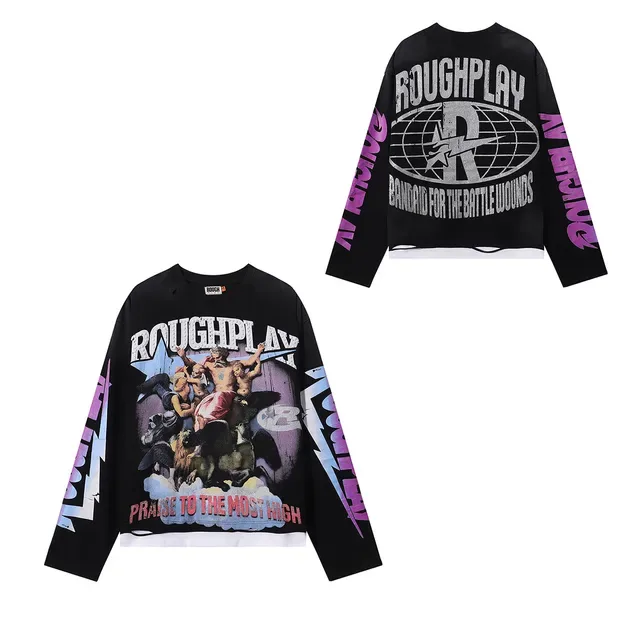 ROUGH Black Purple Oversized Graphic-Print Top 2
