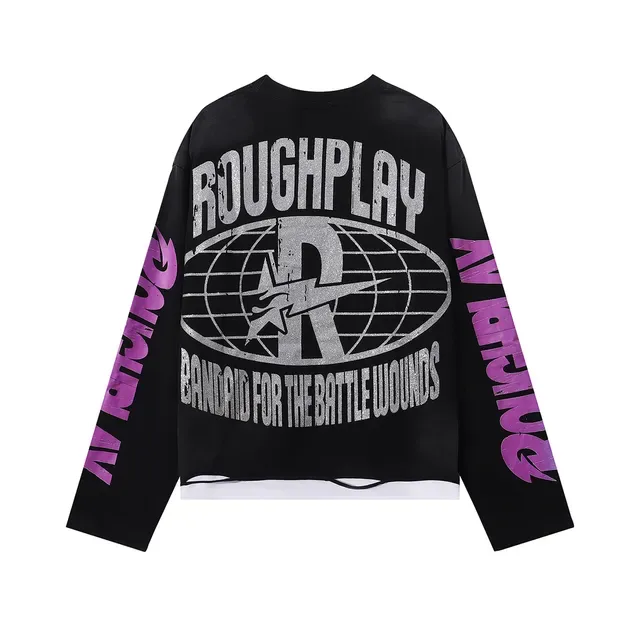 ROUGH Black Purple Oversized Graphic-Print Top 4