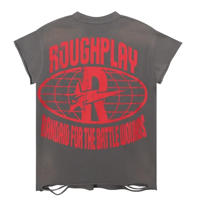 ROUGH Graphic Print Distressed Gray T-Shirt 2