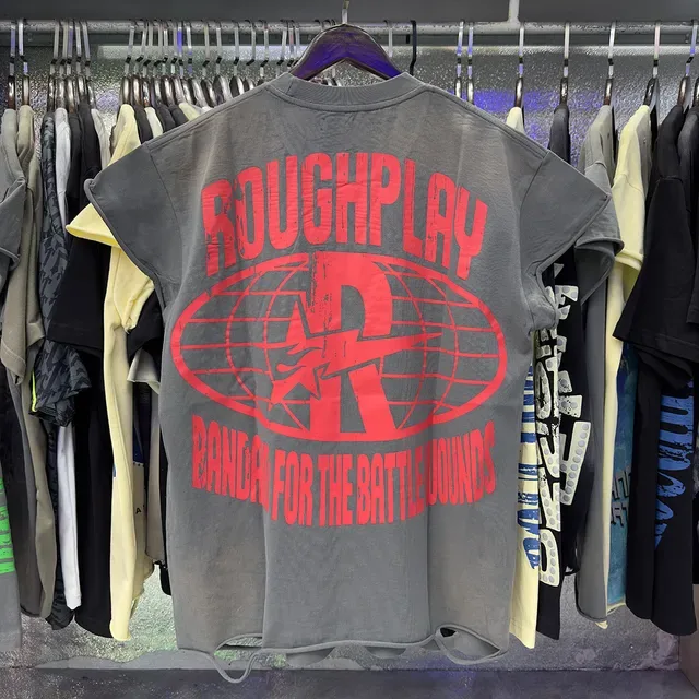 ROUGH Graphic Print Distressed Gray T-Shirt 5