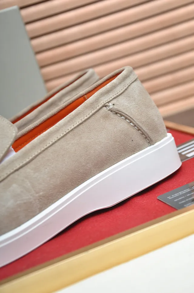 Santoni Beige Orange Suede Upper White Rubber Sole Loafer 2